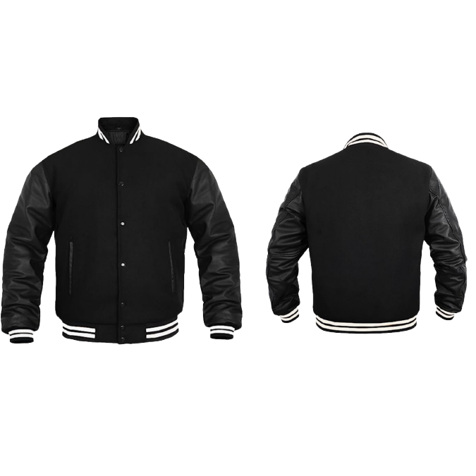 Classic Wool/Leather Varsity Jacket (Black)