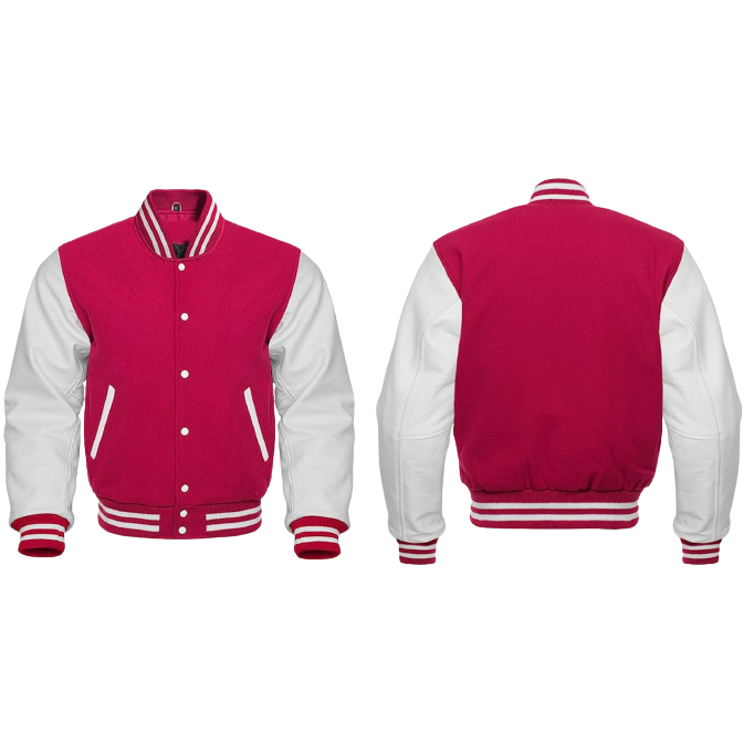 Classic Wool/Leather Varsity Jacket (Pink)