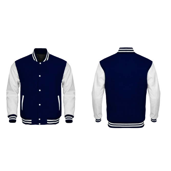 Classic Wool/Leather Varsity Jacket (Navy)