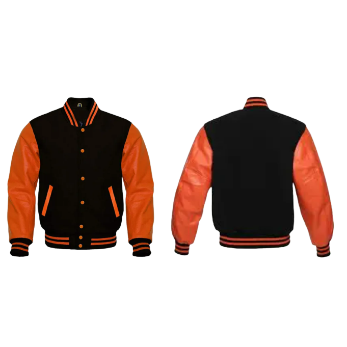 Classic Wool/Leather Varsity Jacket (Orange)