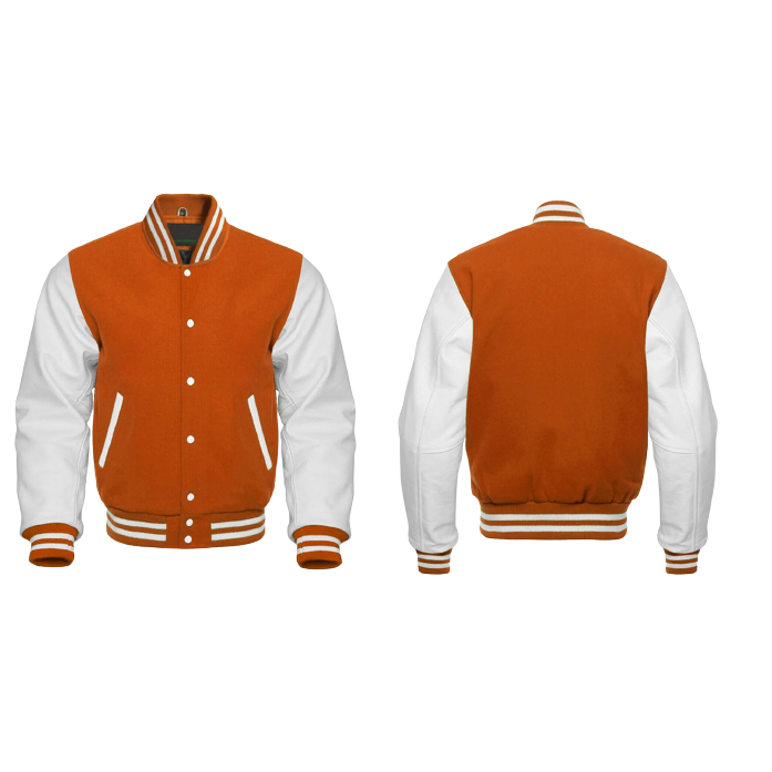 Classic Wool/Leather Varsity Jacket (Orange)